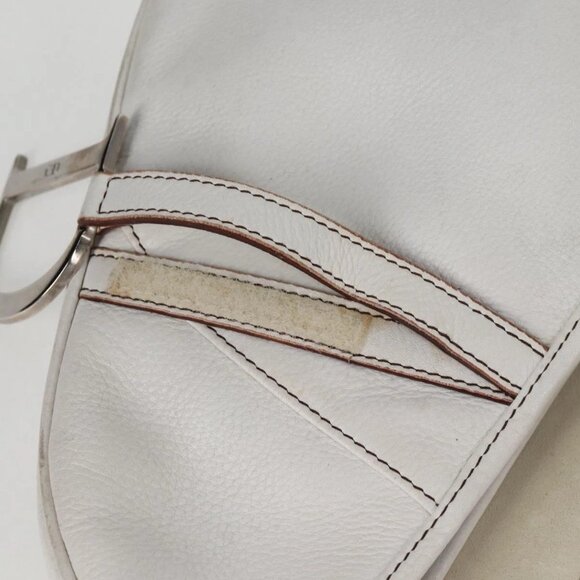 Christian Dior Saddle bag Hand Bag Leather White Auth am8050A - Picture 10 of 16